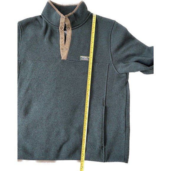 LL Bean Mens Large Pullover Fleece Snap T Green Sweatshirt Jacket - Picture 6 of 7